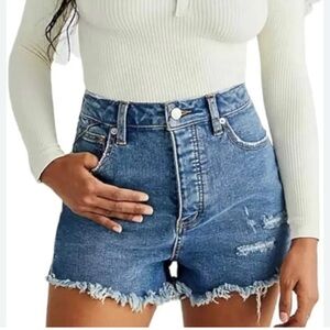 Free People WE THE FREE  CRVY Vintage High Waist Distressed Denim Shorts Size 28